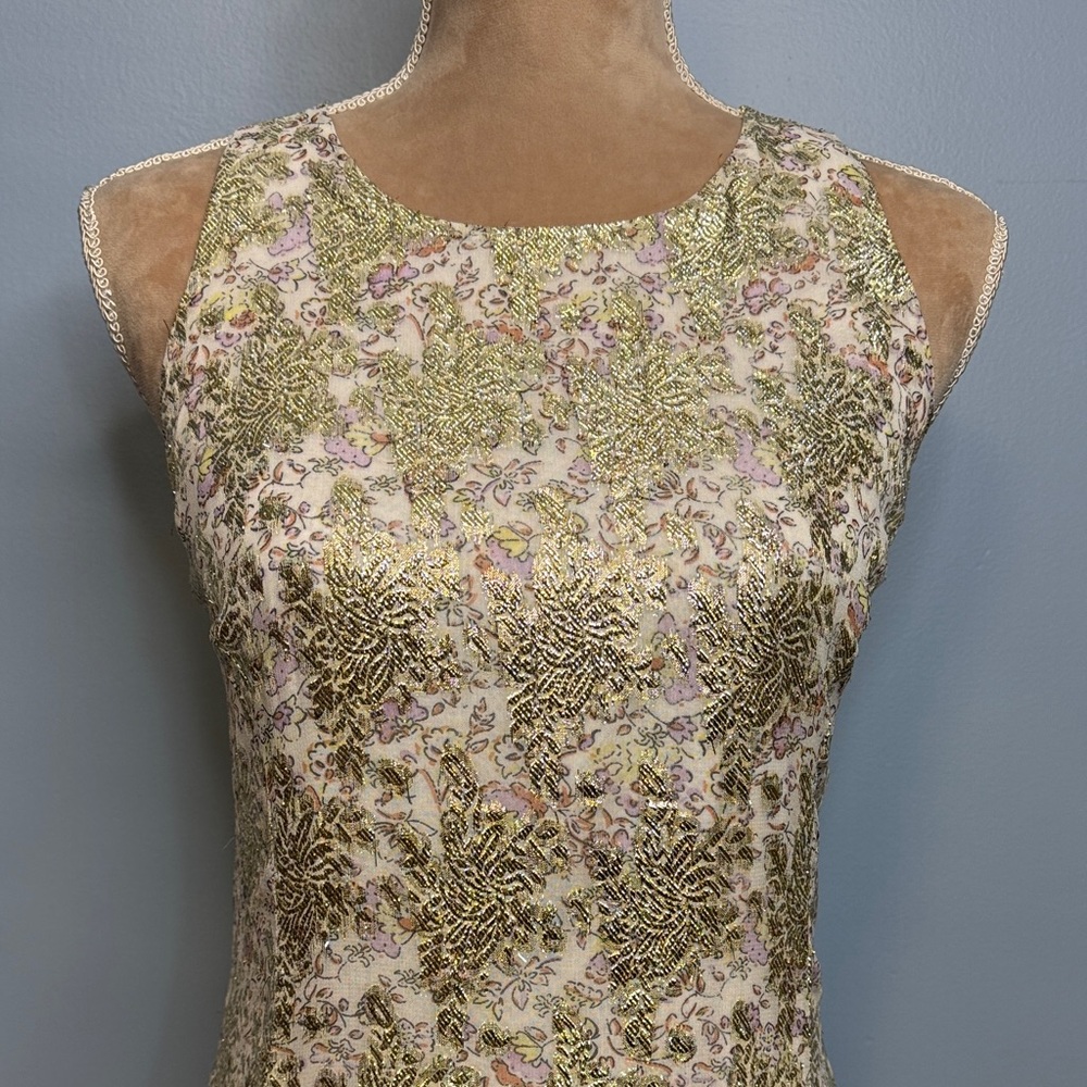 Lulu's Sleeveless Floral Maxi Dress in gold and Cream - Picture 2 of 13